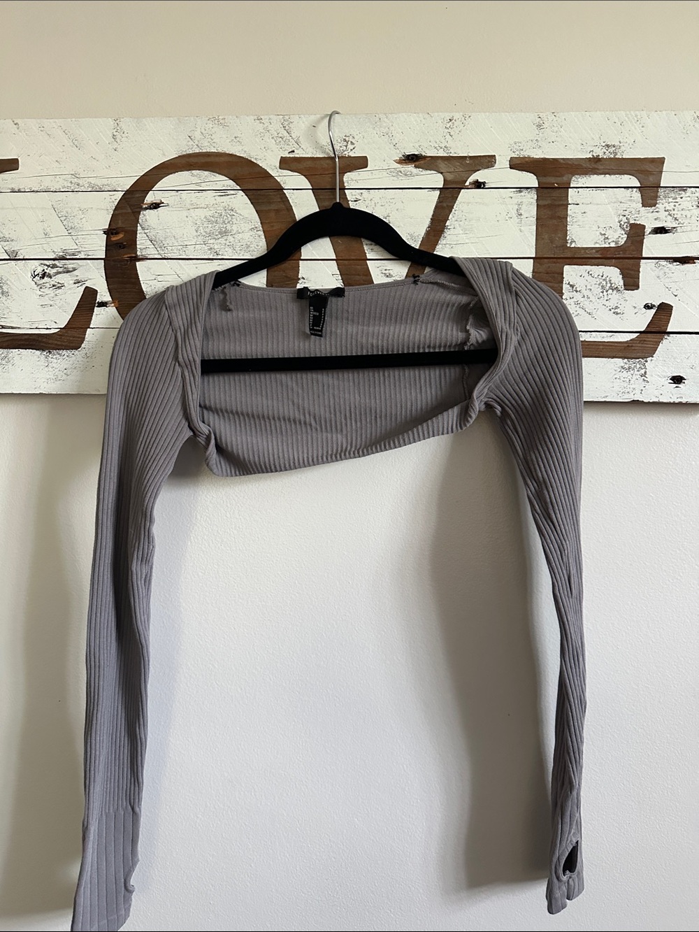 Forever 21 Ribbed Long-Sleeve Crop Shrug - Gray